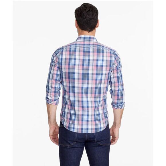UNTUCKit Poplin Button Up Dress Shirt Mens XL Reg Pink Navy Plaid Wrinkle Free - Picture 4 of 11